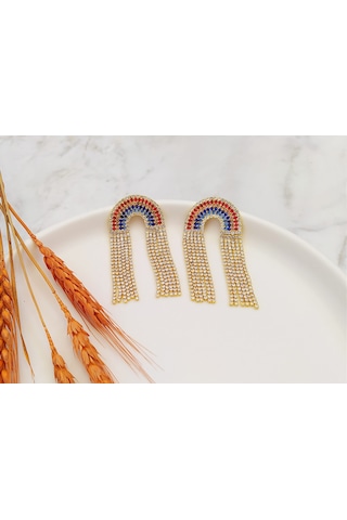 Evakitapvesanat Gökkuşağı Sallantılı Gold Küpe Altın