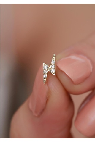 14 Ayar Altın Taşlı Şimşek Tragus Piercing Sarı