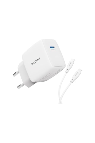 Ricomm 20W GaN USB-C QC4.0 PD Hızlı Şarj Cihazı + 2 M Type-C 60W Şarj Kablosu