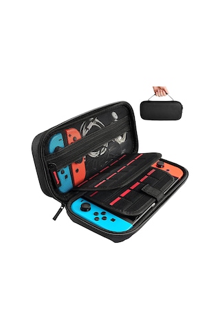 Nintendo Switch İçin Sert Taşıma Çantası, 20 Oyun, Konsol Ve Aksesuar İçin Saklama Alanlı Koruyucu Kılıf - Siyah