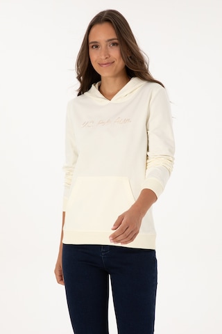 U.S. Polo Assn. Kadın Krem Kapüşonlu Sweatshırt 50313559-VR256
