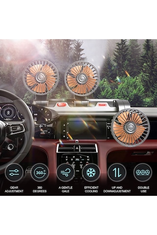 Hallow K22834-12V 3 Kafalı Taşınabilir Araç Vantilatörü Soğutma Fanı 2 Siyah