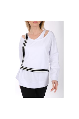 Ysatis Minimalist Oversize V Yaka Uzun Kol Kadın Bluz - Günlük & Özel Gün Beyaz