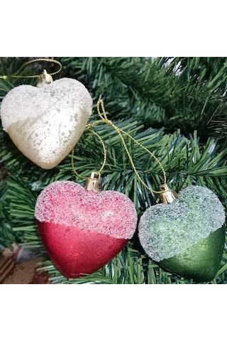 Profesyonel Vıp Kalite 7 Cm 6 Adet Parlak Simli Karlı Renkli Kalpli Yılbaşı Ağacı Süsleri Vitrin Süsleri Renkli Yılbaşı Kalpli Süsler Kalpli Renkli No