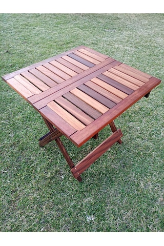 Birayse Ahşap İroko Katlanabilir 60x60 Bahçe Ve Balkon Masası Ceviz