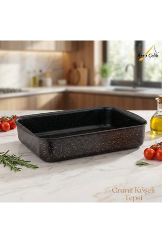 30x35 Cm Granit Köşeli Tepsi - Siyah Siyah