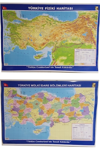Türkiye Haritası Çift Taraflı Fiziki ve Siyasi 70X100