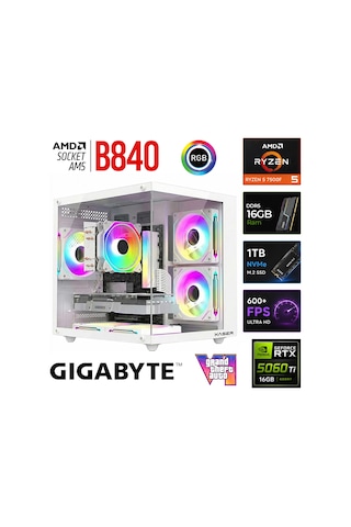 Xaser Monark X60 R5 7500F 16 GB 1 TB M.2 Nvme SSD 16 GB RTX5060 Ti Free Dos Masaüstü Oyuncu Bilgisayarı