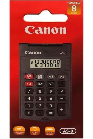 Canon As-8 Siyah 8 Haneli Kapaklı Cep Tipi Hesap Makinesi-151984 Diğer