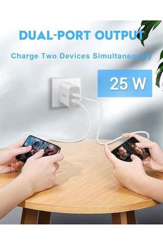 Samsung Uyumlu 25w Süper Hızlı Usb Ve Type C Çift Girişli Şarj Adaptörü 25watt Turbo Adaptör