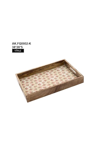 Vitale Şiva Çiçek Desenli Dekoratif Tepsi Krem Ak.fq0002-k