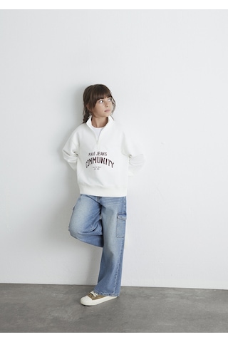 Mavi - Baskılı Yarı Fermuarlı Ekru Sweatshirt 7s10130-70057 Ekru