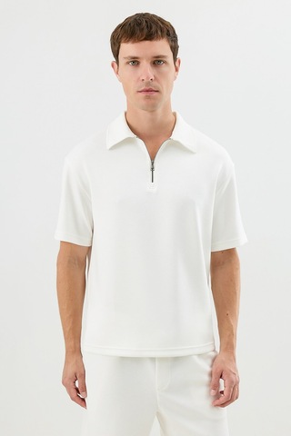 Antioch Polo Yaka Basic T-shirt Ekru