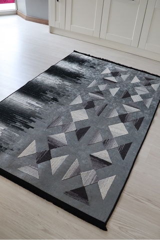 Arte Gri Nakışlı Kilim Dekoratif Salon Halısı Makinada Yıkanabili