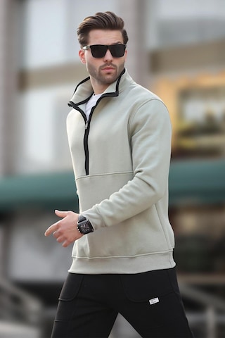 Madmext Çağla Yeşili Dik Yaka Yarım Fermuarlı Sweatshirt 7079 Yeşil