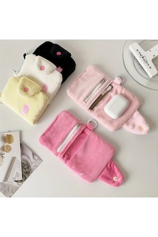 Elmpaly Beyaz Fermuarlı Şık Kız Cüzdanı Anahtarlık Askılı Kelebek Fiyonk Detaylı Hafif