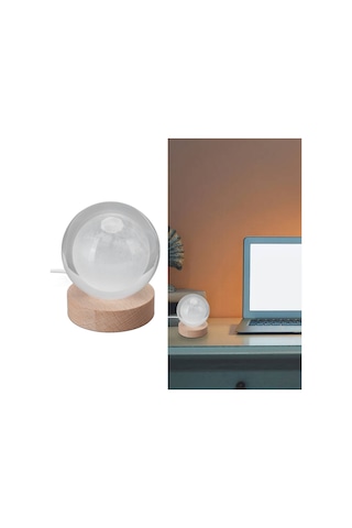 Shineyee 8cm Kristal Top + 7cm Ahşap Tabanlı Ay 3d Iç Gravürlü Led Akıllı Aydınlatıcı Masaüstü Dekoratif Hediyelik Lambader Sıcak Işık Diğer