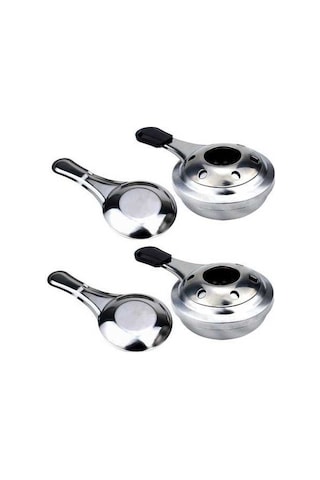 Fortunelane 2'li Set 16cm Mini Alkol Ocağı - Gümüş, Çelik Yapı, Fondue İçin, Ev/doğa Kullanıma Uygun Gümüş