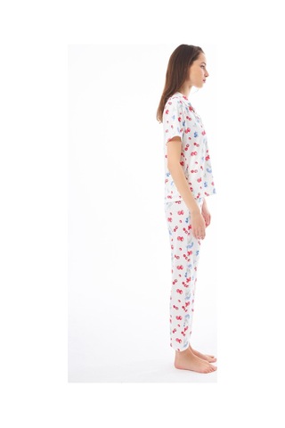 Cottonhill Premium Kadın Pijama Takımı Meyve Desenli Yumuşak Dokulu Kısa Kollu Gömlek Yaka Krem