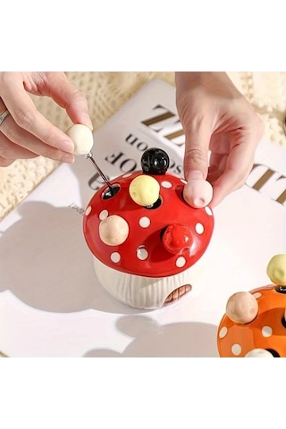 Trendooze Turuncu 7 Parça Seramik Mantar Çatal Seti 304 Paslanmaz Çelik Pasta Aletleri Turuncu