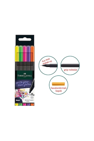 Grip Finepen 0.4 Mm 5 Renk Neon Fineliner 1 Paket Faber Keçe Uçlu