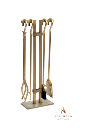 Somineco 5Li Ithal Antik Gold Patinalı Şömine Aksesuar Seti