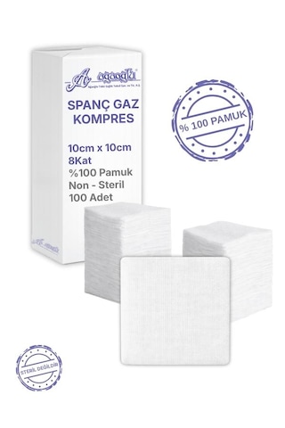 Spanç Gazlı Bez 10x10cm 8 Katlı 100 Adet - Yüksek Emici, Yapışmayan, Nefes Alabilir %100 Pamuk Yara Pansuman Pedi