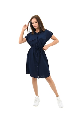 Koza Butik Kadın Gömlek Yaka Kuşak Detaylı Elbise 5240-25 001