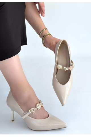 Sekans Conne Bej Cilt Stiletto Ayakkabı