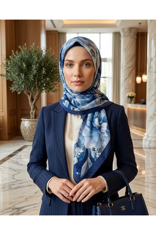 Moda Nuda Desenli Pamuk Soft Şal Mavi Soon Serisi - Mira İpek