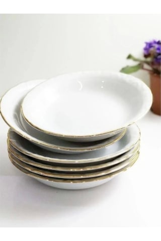 Porland A26037 Jade Gold Kenarlı Çukur Tabak 14 Cm 6 Lı