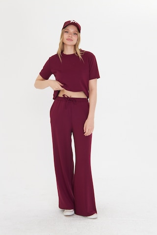 Thiff Gymwear Bordo Kadın Modal Kumaş Kısa Kolu Eşofman Takımı Bordo