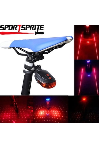 Bisiklet Led Stop Lambası Lazer Şeritli Siyah-Kırmızı Siyah - Kırmızı