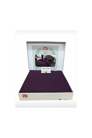 Taç Çift Kişilik Premium Basic Stripe Saten Nevresim Takımı Mürdü (484267166) Çok Renkli