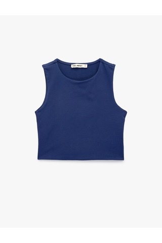 Koton Kolsuz Bisiklet Yaka Slim Fit Crop Bluz Lacivert 6sal30050ık