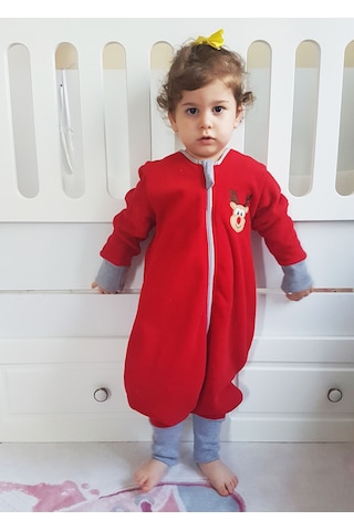 Yorni Bebek Çocuk Uzun Kollu Oeko-tex Mikro Polar Uyku Tulumu Kırmızı