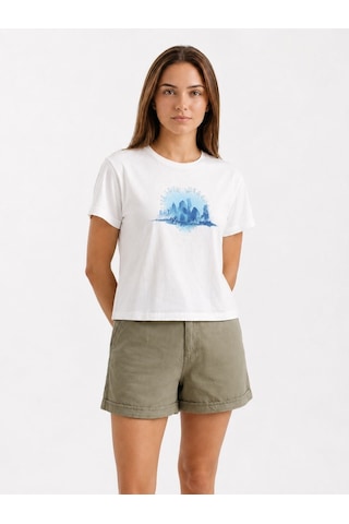 LOFT Boxy Fit Kadın Tshirt K.kol Off White Blue