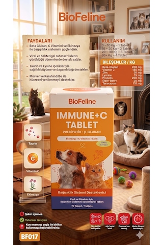 Biofeline Immune-c Kedi Bağışıklık Güçlendirici Tablet - C Vitamini & Çinko