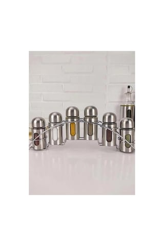 Standlı Metal Baharatlık Seti 6lı Cam-435