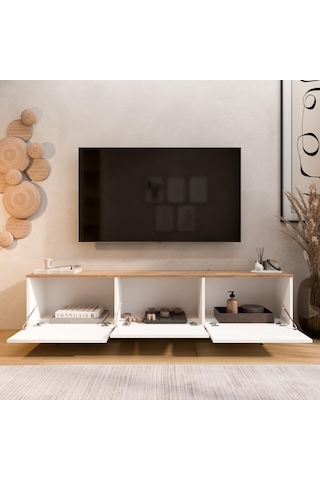 Robin Home Alaska Tv Ünitesi Orta Sehpa Kitaplık Konsol Ahşap Ayaklı 4'lü Set Ahşap-beyaz