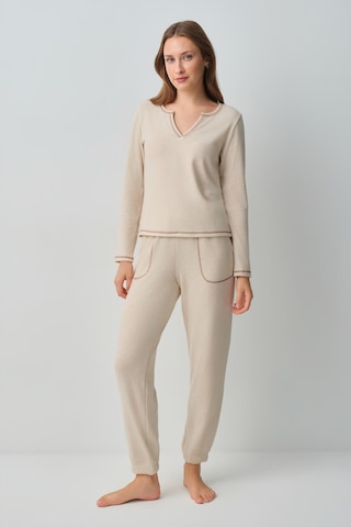 Suwen Comfort V Yaka Pijama Takımı Wsh105100931563 Krem Melanj
