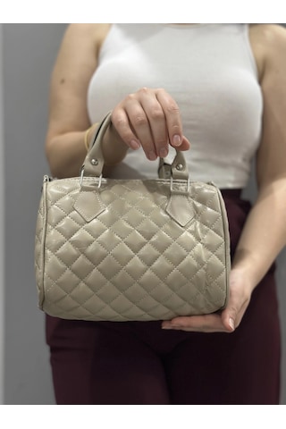 Biçomi Kapaksız Kapitone Bej Cilt Çanta Bej