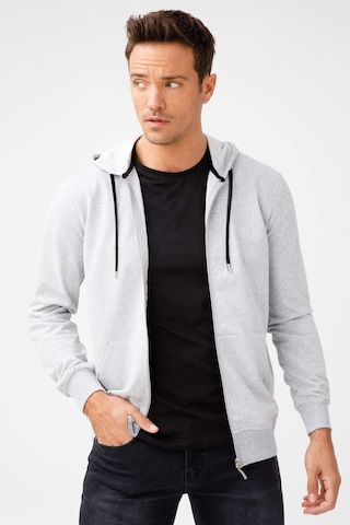 Igs İgs Erkek A.gri Modernfıt / Ekstra Dar Kalıp Kapşonlu Fermuarlı Sweatshirt Açık Gri