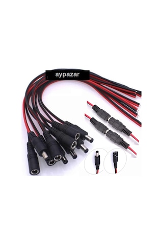 12 Dc Power Jak Jack- 2.1 Mm 10 Adet Erkek + 10 Adet Dişi