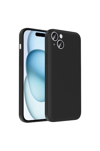 Apple Uyumlu iPhone 15 Plus Kılıf Kamera Korumalı Kartlık Hazneli Zore Vitra Kapak Siyah