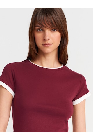 Dilvin 31859 Çift Görünümlü T-shirt-açık Bordo Açık Bordo