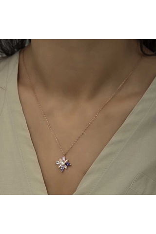 925 Ayar Gümüş Mix Taşlı Umut Çiçeği Gümüş Kolye Gümüş