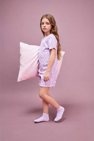 Defacto Regular Fıt Fitilli Kaşkorse Şort Tişört 2li Pijama Takımı Kız Çocuk H8104a826smpr67 Mor-pr67
