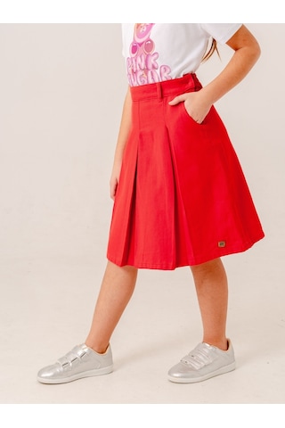 Kız Çocuk Gabardin Pileli Keten Etek 2958 Kırmızı