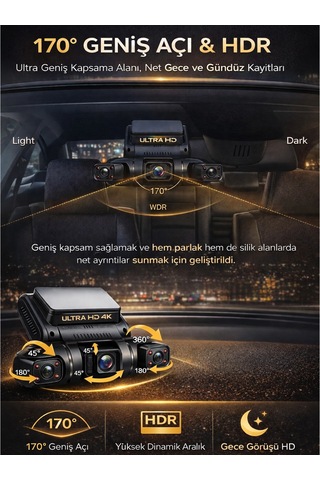 X19 Premium 4 Lens Araç İçi Kamera Wifi Gps 4k Ultra Hd Ön Arka İç Kamera Gece Görüşü Park Modu Dvr